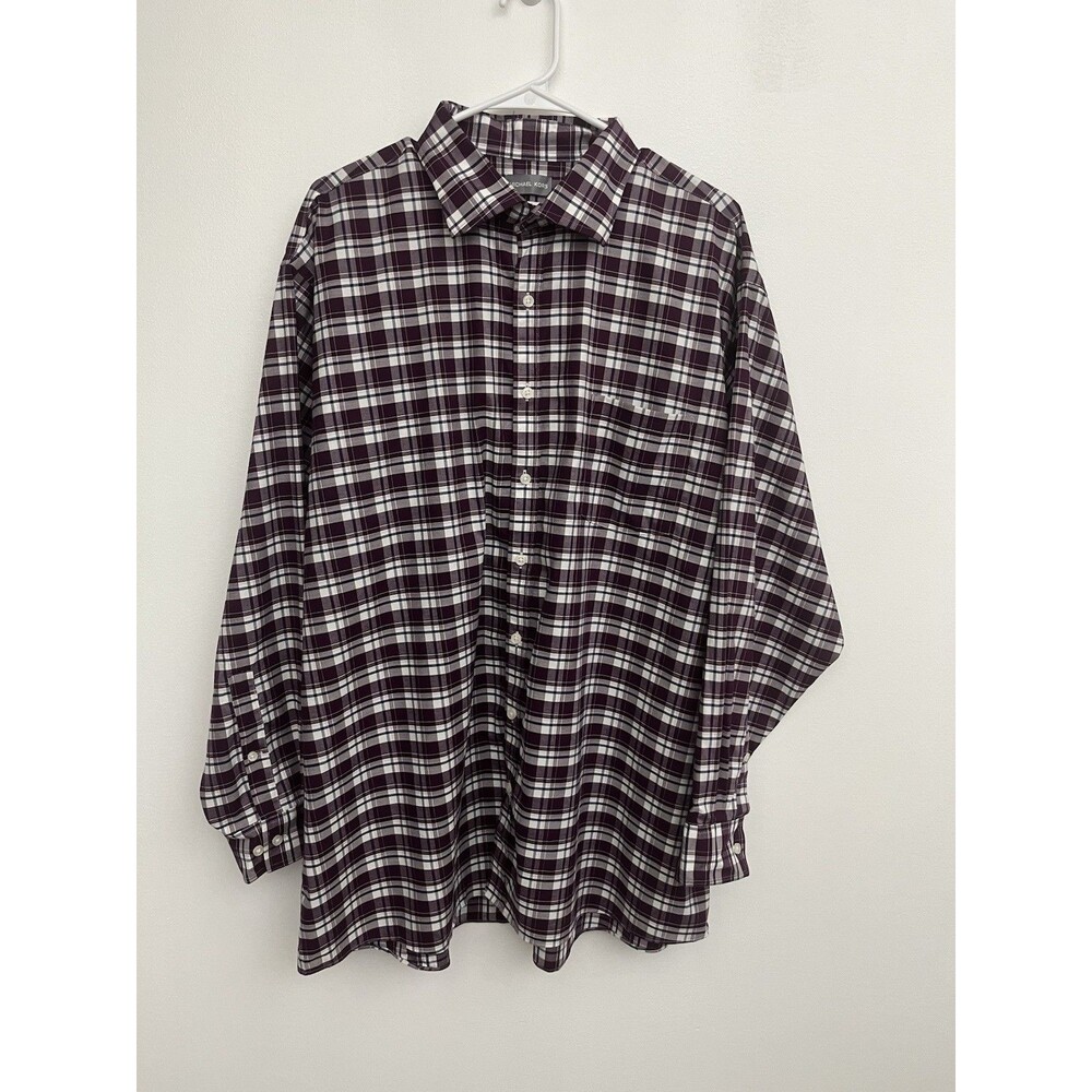 Michael Kors Men’s Shirt Big Fit Airsoft Stretch 18/12( 34/35) Plaid Long Sleeve